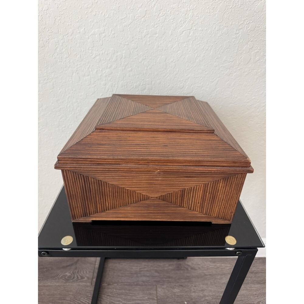 Vintage Ralph Lauren Home Wood Ribbed Pyramid Keepsake Storage Box 12” Decor